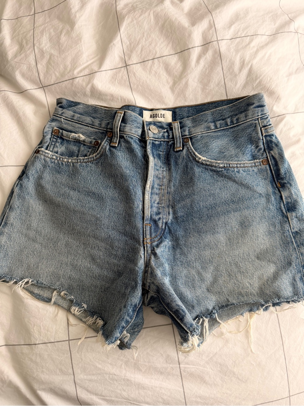 Agolde Blue Denim Parker Long Vintage Shorts
